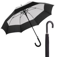 City-Regenschirm hellgrau / schwarz, Partnerschirm, Griff aus Leder, Automatik
