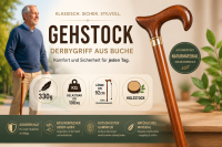 Gehstock Derbygriff braun mit Chromring